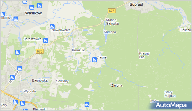 mapa Ciasne gmina Supraśl, Ciasne gmina Supraśl na mapie Targeo