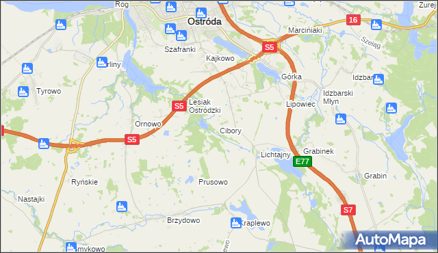 mapa Cibory gmina Ostróda, Cibory gmina Ostróda na mapie Targeo