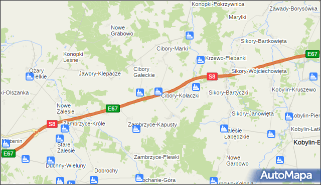 mapa Cibory-Kołaczki, Cibory-Kołaczki na mapie Targeo