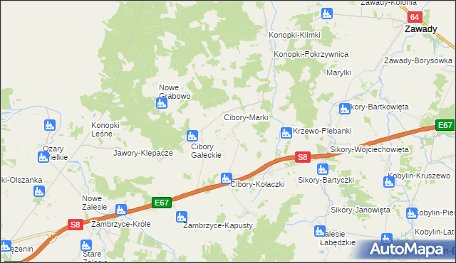 mapa Cibory-Krupy, Cibory-Krupy na mapie Targeo