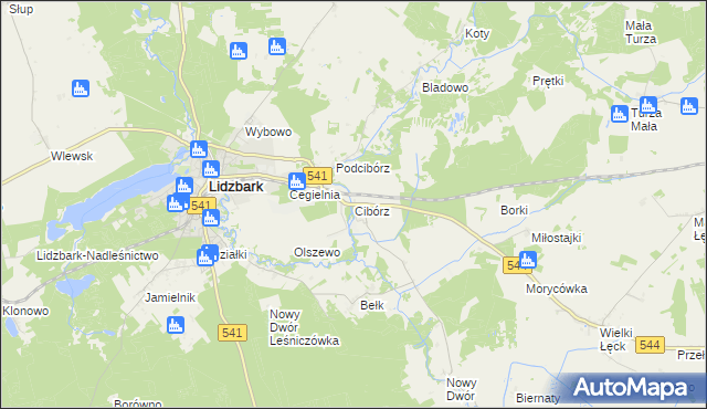 mapa Cibórz gmina Lidzbark, Cibórz gmina Lidzbark na mapie Targeo