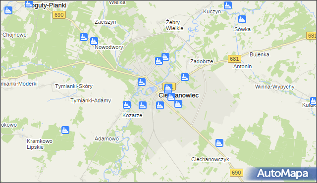 mapa Ciechanowiec, Ciechanowiec na mapie Targeo