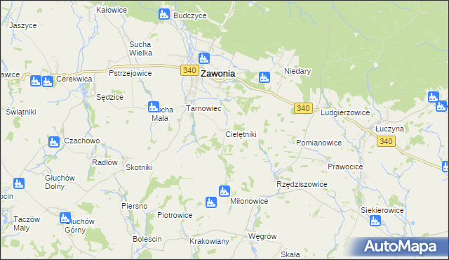 mapa Cielętniki gmina Zawonia, Cielętniki gmina Zawonia na mapie Targeo