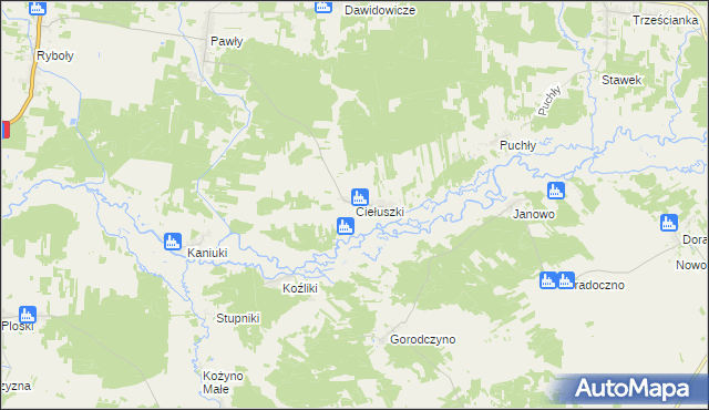 mapa Ciełuszki, Ciełuszki na mapie Targeo