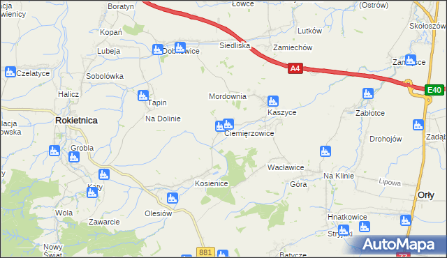 mapa Ciemięrzowice, Ciemięrzowice na mapie Targeo