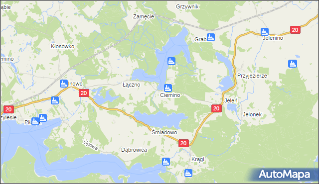 mapa Ciemino gmina Borne Sulinowo, Ciemino gmina Borne Sulinowo na mapie Targeo