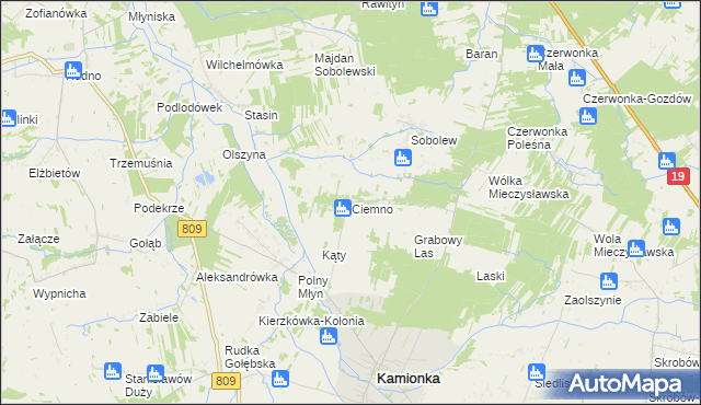 mapa Ciemno gmina Kamionka, Ciemno gmina Kamionka na mapie Targeo
