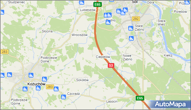 mapa Ciepielów gmina Nowa Sól, Ciepielów gmina Nowa Sól na mapie Targeo