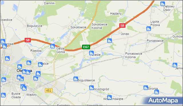 mapa Cieśle gmina Oleśnica, Cieśle gmina Oleśnica na mapie Targeo