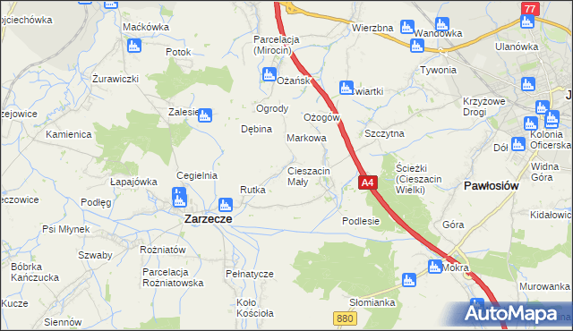 mapa Cieszacin Mały, Cieszacin Mały na mapie Targeo