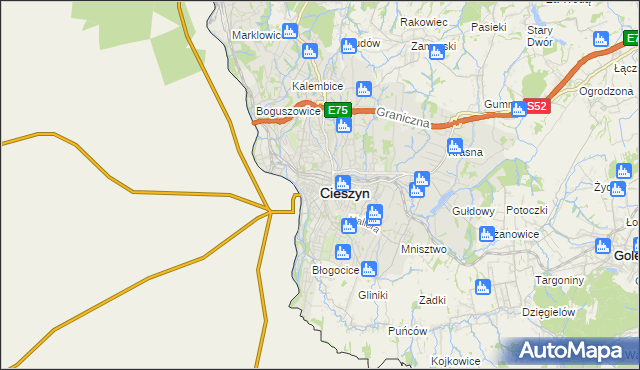 mapa Cieszyna, Cieszyn na mapie Targeo