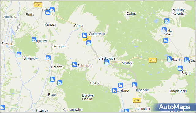 mapa Ciężkowice gmina Gidle, Ciężkowice gmina Gidle na mapie Targeo
