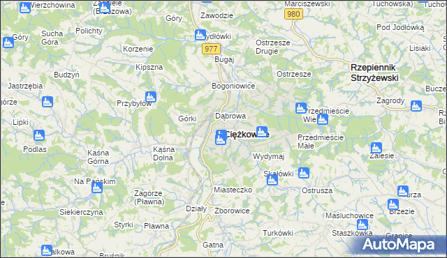 mapa Ciężkowice powiat tarnowski, Ciężkowice powiat tarnowski na mapie Targeo