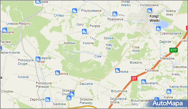 mapa Cisie gmina Książ Wielki, Cisie gmina Książ Wielki na mapie Targeo