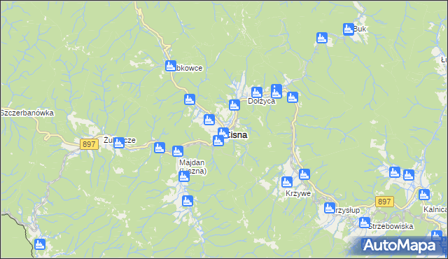 mapa Cisna, Cisna na mapie Targeo