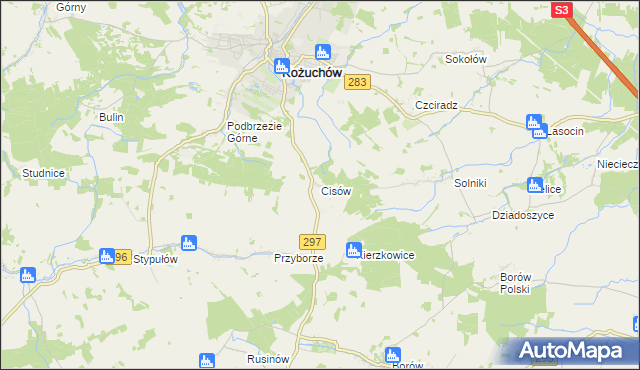 mapa Cisów gmina Kożuchów, Cisów gmina Kożuchów na mapie Targeo