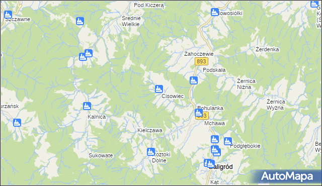 mapa Cisowiec gmina Baligród, Cisowiec gmina Baligród na mapie Targeo