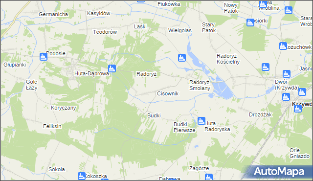 mapa Cisownik gmina Krzywda, Cisownik gmina Krzywda na mapie Targeo