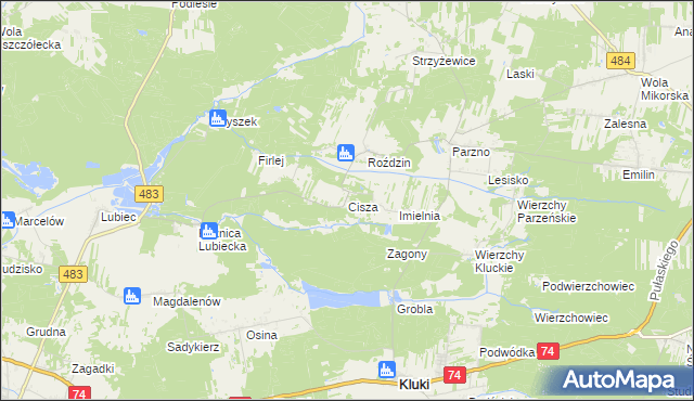 mapa Cisza gmina Kluki, Cisza gmina Kluki na mapie Targeo