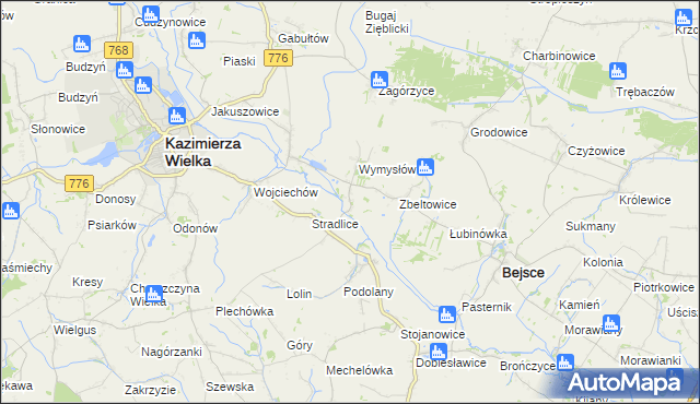 mapa Cło gmina Kazimierza Wielka, Cło gmina Kazimierza Wielka na mapie Targeo