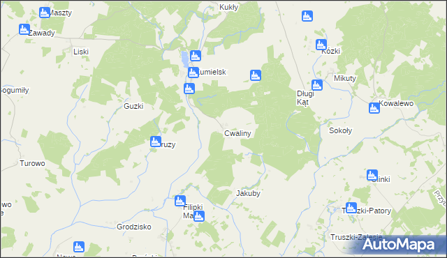 mapa Cwaliny gmina Biała Piska, Cwaliny gmina Biała Piska na mapie Targeo