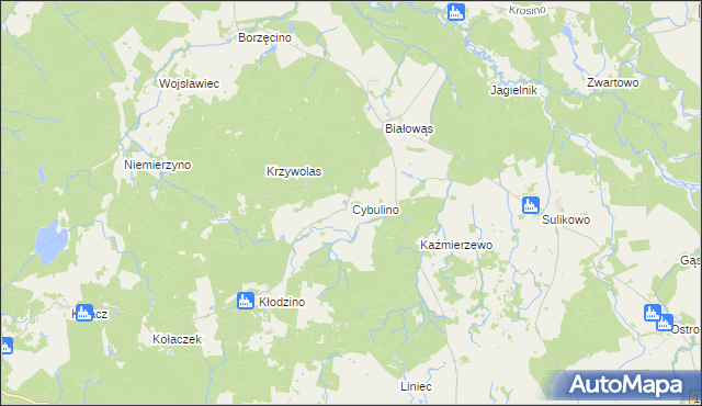 mapa Cybulino gmina Barwice, Cybulino gmina Barwice na mapie Targeo