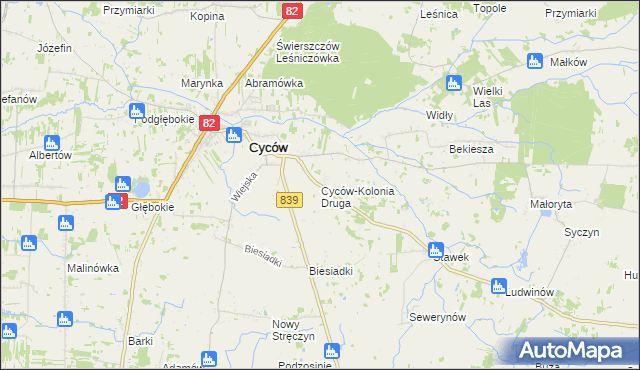 mapa Cyców-Kolonia Druga, Cyców-Kolonia Druga na mapie Targeo