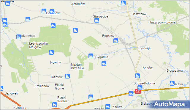 mapa Cyganka gmina Milejów, Cyganka gmina Milejów na mapie Targeo