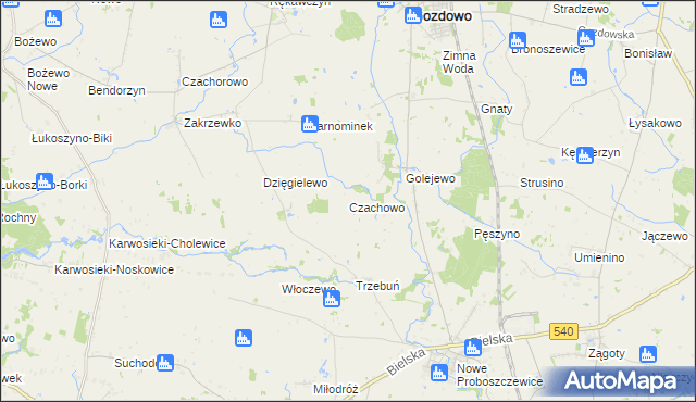 mapa Czachowo gmina Gozdowo, Czachowo gmina Gozdowo na mapie Targeo