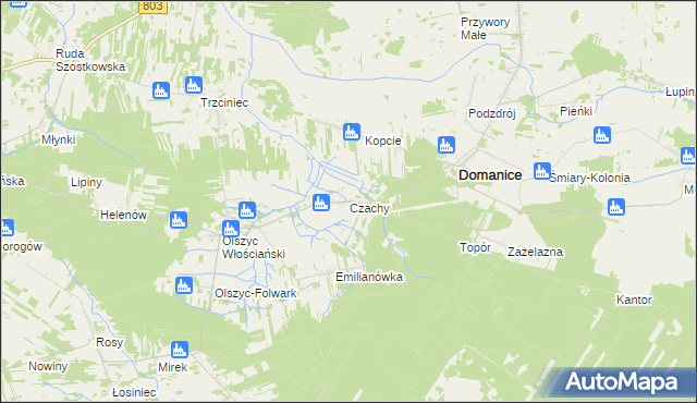 mapa Czachy gmina Domanice, Czachy gmina Domanice na mapie Targeo