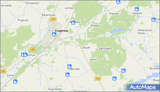 mapa Czajcze gmina Krajenka, Czajcze gmina Krajenka na mapie Targeo