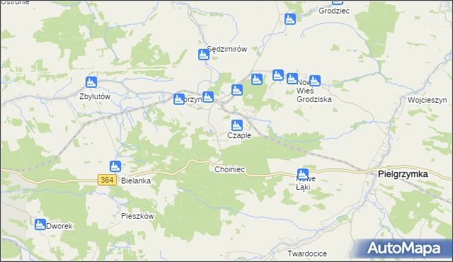 mapa Czaple gmina Pielgrzymka, Czaple gmina Pielgrzymka na mapie Targeo