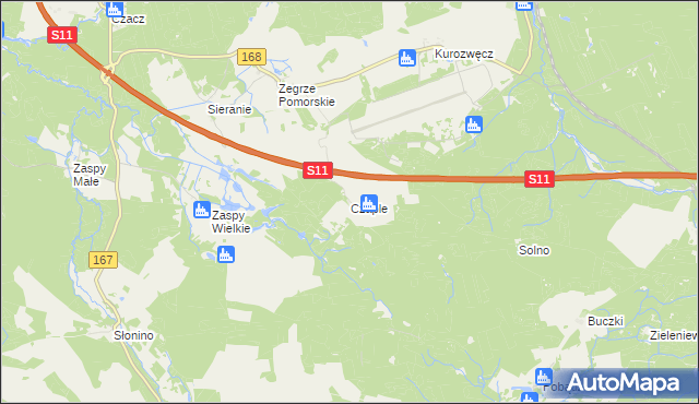 mapa Czaple gmina Świeszyno, Czaple gmina Świeszyno na mapie Targeo