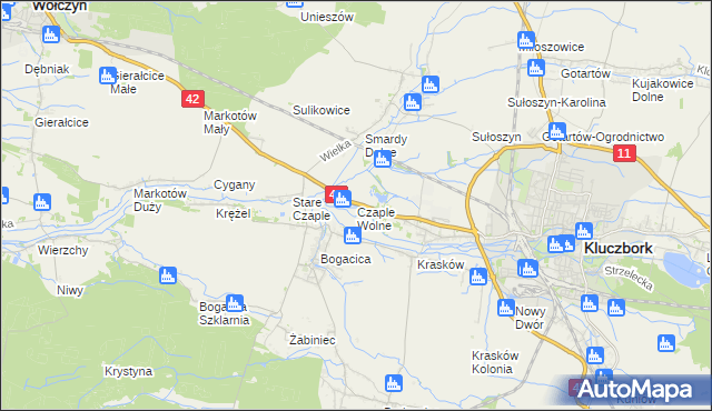 mapa Czaple Wolne, Czaple Wolne na mapie Targeo