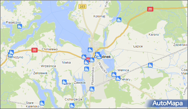 mapa Czaplinek powiat drawski, Czaplinek powiat drawski na mapie Targeo