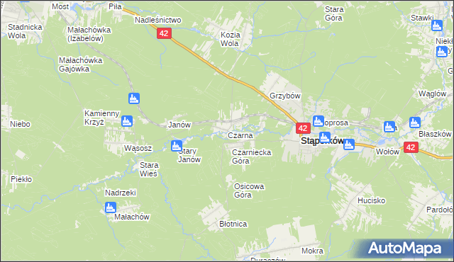 mapa Czarna gmina Stąporków, Czarna gmina Stąporków na mapie Targeo