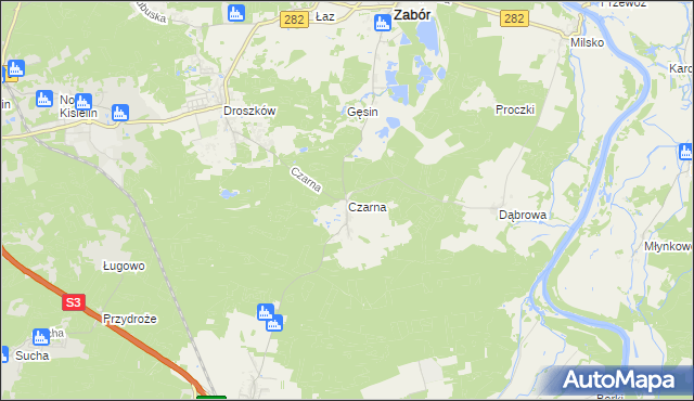 mapa Czarna gmina Zabór, Czarna gmina Zabór na mapie Targeo