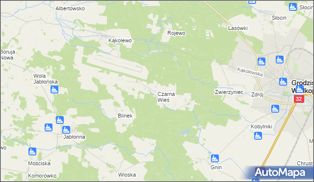 mapa Czarna Wieś gmina Grodzisk Wielkopolski, Czarna Wieś gmina Grodzisk Wielkopolski na mapie Targeo