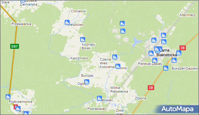 mapa Czarna Wieś Kościelna, Czarna Wieś Kościelna na mapie Targeo