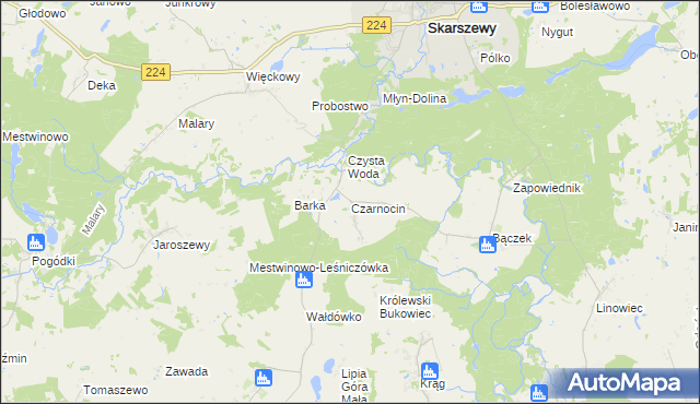 mapa Czarnocin gmina Skarszewy, Czarnocin gmina Skarszewy na mapie Targeo