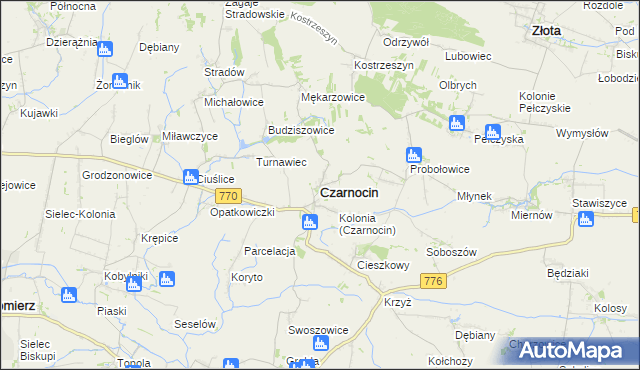 mapa Czarnocin powiat kazimierski, Czarnocin powiat kazimierski na mapie Targeo