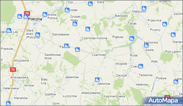 mapa Czarnolas gmina Policzna, Czarnolas gmina Policzna na mapie Targeo