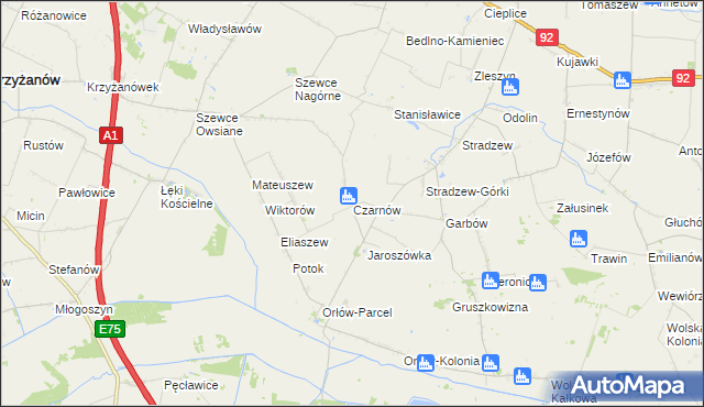 mapa Czarnów gmina Bedlno, Czarnów gmina Bedlno na mapie Targeo