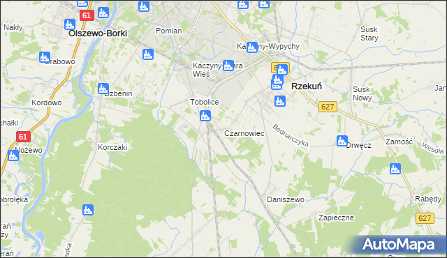 mapa Czarnowiec gmina Rzekuń, Czarnowiec gmina Rzekuń na mapie Targeo