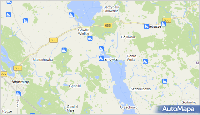 mapa Czarnówka gmina Wydminy, Czarnówka gmina Wydminy na mapie Targeo