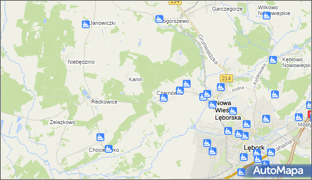 mapa Czarnówko gmina Nowa Wieś Lęborska, Czarnówko gmina Nowa Wieś Lęborska na mapie Targeo