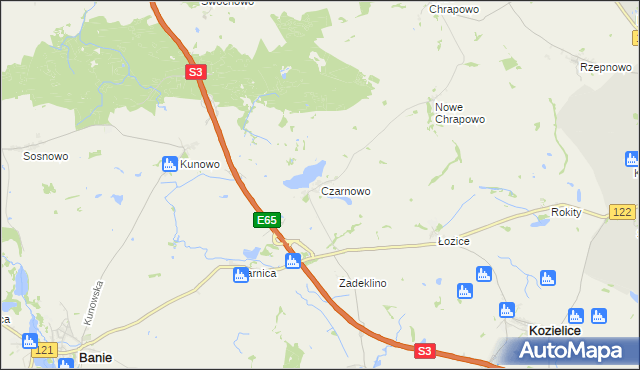 mapa Czarnowo gmina Kozielice, Czarnowo gmina Kozielice na mapie Targeo