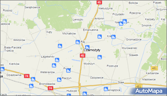 mapa Czarnożyły, Czarnożyły na mapie Targeo