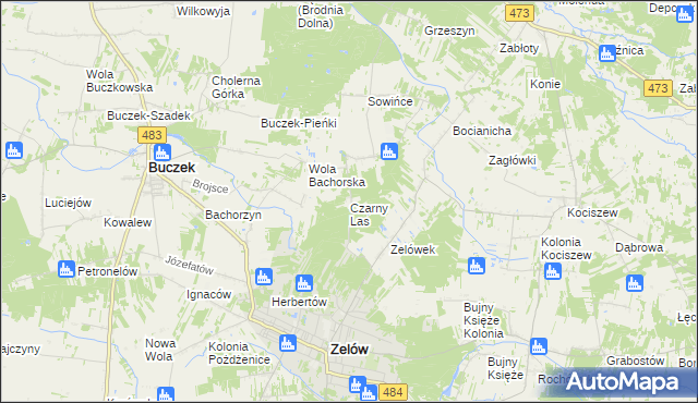 mapa Czarny Las gmina Buczek, Czarny Las gmina Buczek na mapie Targeo