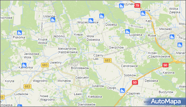 mapa Czarny Las gmina Góra Kalwaria, Czarny Las gmina Góra Kalwaria na mapie Targeo